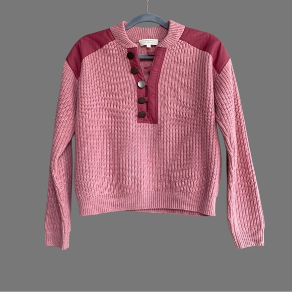 SEZANE Pink Wool Cotton Knit Quarter Button Pullover Sweater Pull Ewen Jumper - Picture 3 of 15